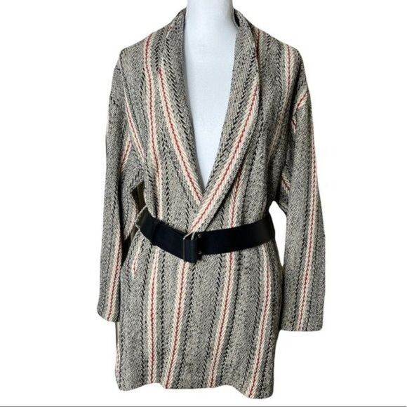 ba&sh Manteau Yumi Muscade Patterned Knit Coat Medium - Picture 5 of 14